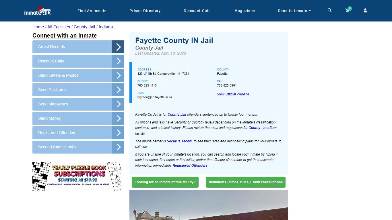 Fayette County IN Jail - Inmate Locator - Connersville, IN